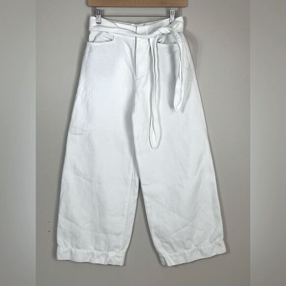 Vince Wide Leg Denim Cotton Pants Barrel Leg Belted Size 2 - Picture 1 of 12